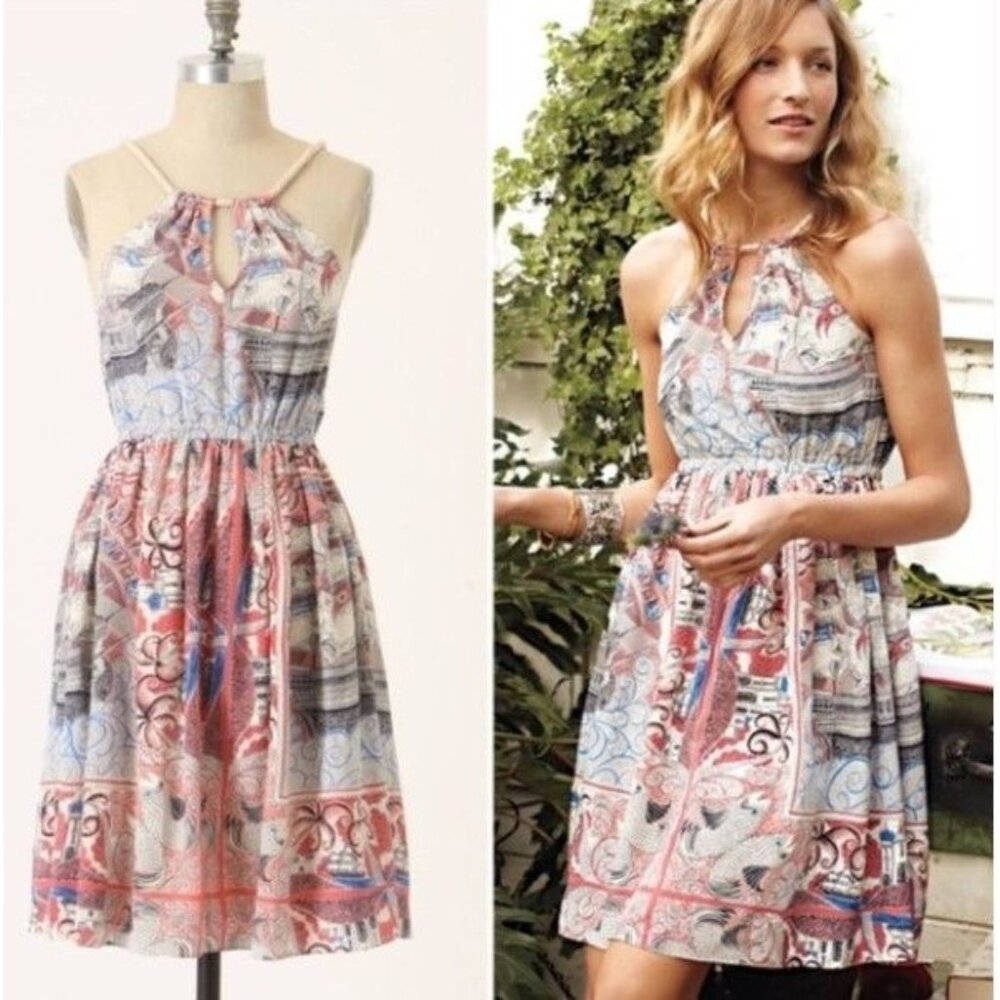 Anthropologie Floreat Castle Lake Silk Dress Size Small